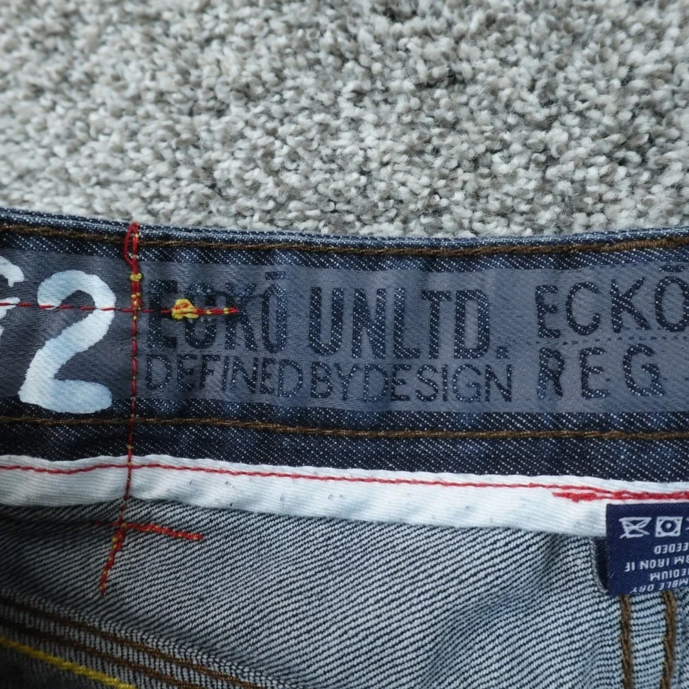 Ecko Unltd Jeans Mens 38X32 Dark Blue Denim Pants Wide Leg Baggy Hip Hop Y2K 00s